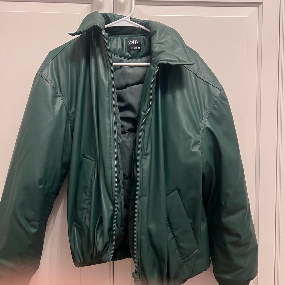 Zara Green Bomber Jacket with Water-Resistant Finish